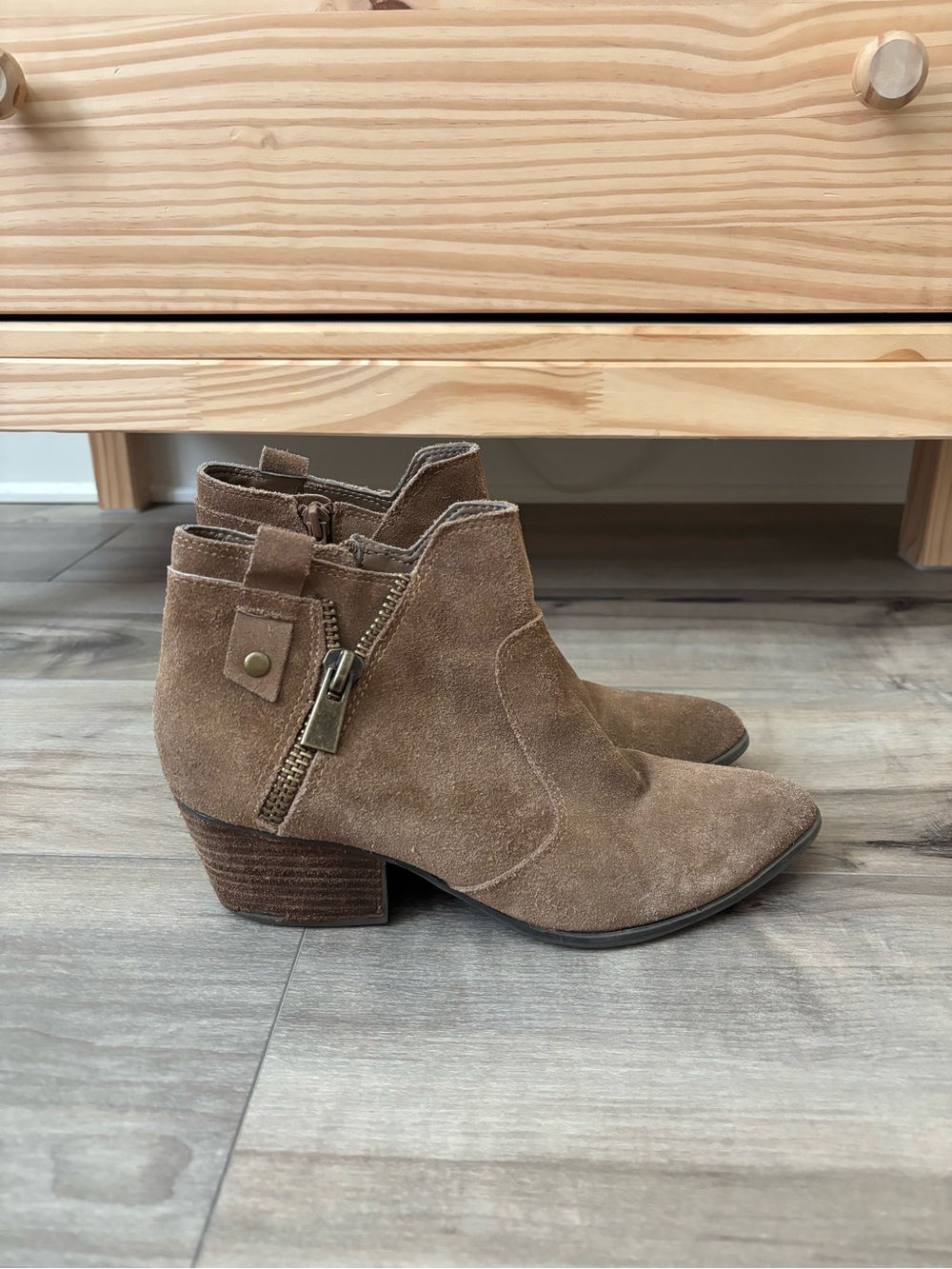 Brown suede booties
